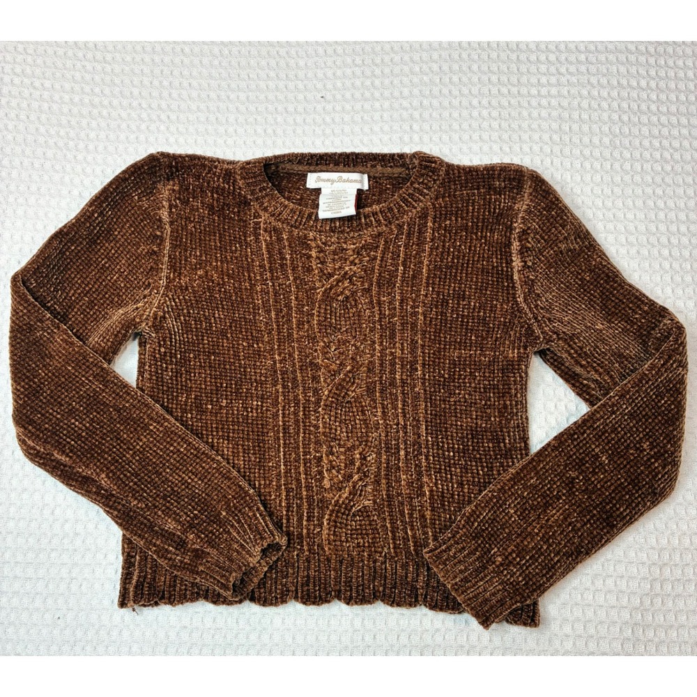 Tommy Bahama Kids Brown Chenille Cable Knit Sweater Scalloped Hem Size S 5/6